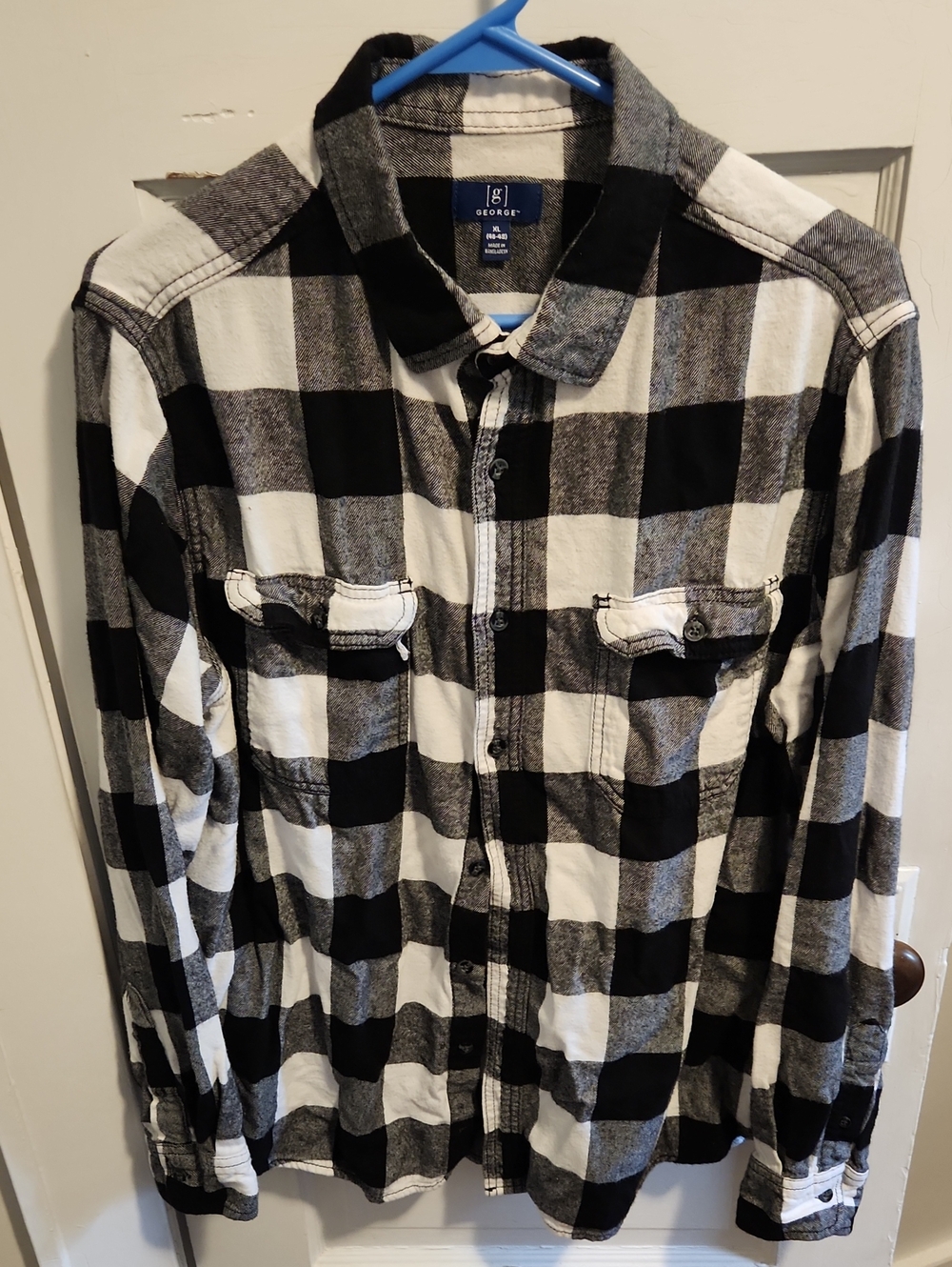 George Black and White Buffalo Plaid Button-Up Shirt - Men